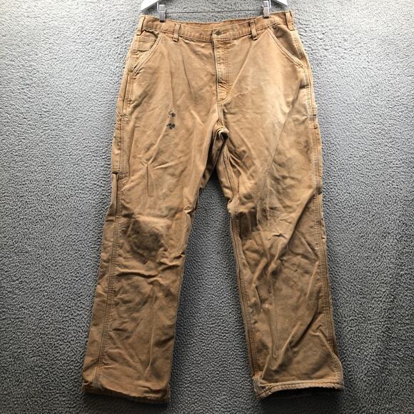 Carhartt B111 Flannel Lined Duck Loose Fit Pants Mens 38X32 Dungaree Fit Brown - Picture 1 of 15